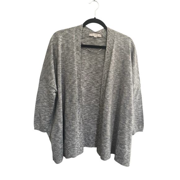 Loft Sweater Medium Petite MP Gray Sweater Cardigan Silver Metallic Open #5245 - Picture 1 of 13